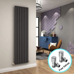 Wall/Floor Mounted Vertical Radiator Designer Flat Panel 1800x452mm Heating Radiator Anthracite Single with Angled Radiator Valve - Elegant