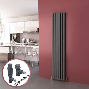 Elegant - Vertical Column Designer Radiator Anthracite Oval Double Panel Rad 1800 x 354mm + Thermostatic Radiator Valves