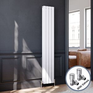 Elegant - Designer White Vertical Radiator Double Flat Panel Radiator 1800x300mm with Angled Radiator Valves