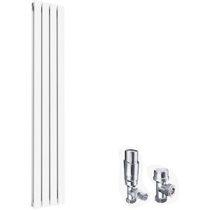 Elegant - Designer White Vertical Radiator Double Flat Panel Radiator 1800x300mm with Chrome Thermostatic Radiator Valves