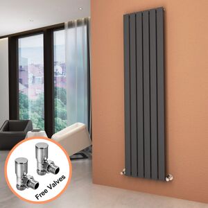 Elegant - Vertical Column Radiator 1800 x 452 mm Anthracite Single Flat Panel Designer Bathroom Radiator + Angled Radiator Valves