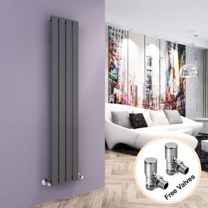 Vertical Designer Radiator Flat Panel + Angled Radiator Valves 1600 x 300 mm Anthracite Single - Elegant