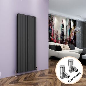 Elegant - Vertical Designer Radiator Flat Panel + Angled Radiator Valves 1600 x 608 mm Anthracite Double Central Heating