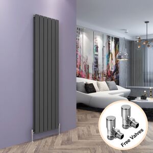 Elegant - Vertical Designer Radiator Flat Panel + Angled Radiator Valves 1800 x 452 mm Anthracite Double