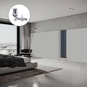 NRG Flat Panel Designer Radiator Anthracite + Chrome Angled trv Thermostatic Radiator Valves Vertical 1800x408mm Single