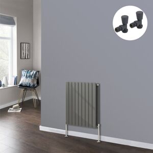 NRG Flat Panel Designer Radiator Bathroom Central Heating Radiators Anthracite with Angled Manual Pair of Valves 600 x 612mm Horizontal Double