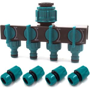 Groofoo - 4 Way Garden Hose Faucet Splitter with 1/4in Quick Connector Agricultural Hose Faucet 4 Way DN20 DN25 fnpt Tap Connectors with 4pcs 4-quick