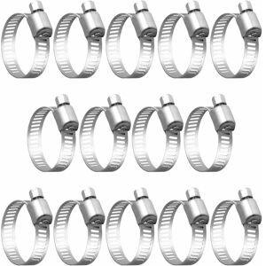 Héloise - Hose Drive Clips Stainless Steel Adjustable Worm Screw Hose Clamps for Flexible Garden Hose Tube 14 Pack (16-25mm) junjun