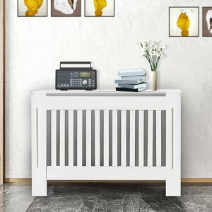 BRIEFNESS Radiator Cover Cabinets mdf Wooden White Painted Vertical Slat Cabinet Shelve Grill Furniture, Tall Radiator Cover for Dining Room Bedroom Hallway