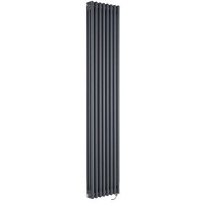 Milano Windsor - Traditional Anthracite 1800mm x 380mm Cast Iron Style Vertical Triple Column Electric Radiator with Touchscreen Wi-Fi Thermostat - Chrome