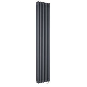 Milano Windsor - Traditional Anthracite 1800mm x 380mm Cast Iron Style Vertical Triple Column Electric Radiator with Wi-Fi Thermostat - Chrome Cable Cover