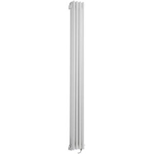 Milano Windsor - Traditional White 1800mm x 200mm Cast Iron Style Vertical Triple Column Electric Radiator with Wi-Fi Thermostat - Chrome Cable Cover