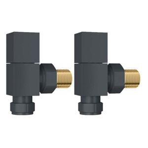 Gravahaus - Modern Square Angled Radiator Valves Heated Towel Rail Rad Pair Anthracite 15mm