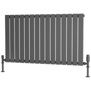 Primus - Flat Tube Steel Anthracite Horizontal Designer Radiator 600mm h x 1050mm w Single Panel - Electric Only - Thermostatic - Anthracite