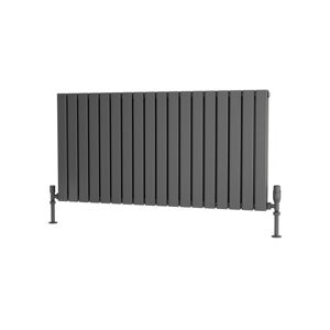 Primus - Flat Tube Steel Anthracite Horizontal Designer Radiator 600mm h x 1250mm w Double Panel - Electric Only - Thermostatic - Anthracite