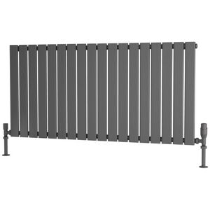 Primus - Flat Tube Steel Anthracite Horizontal Designer Radiator 600mm h x 1250mm w Single Panel - Electric Only - Thermostatic - Anthracite