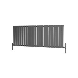 Primus - Flat Tube Steel Anthracite Horizontal Designer Radiator 600mm h x 1500mm w Single Panel - Electric Only - Thermostatic - Anthracite