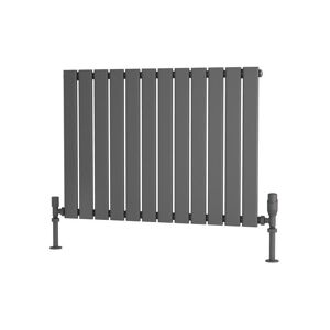 Primus Flat Tube Steel Anthracite Horizontal Designer Radiator 600mm H x 820mm W Single Panel - Electric Only - Thermostatic - Anthracite
