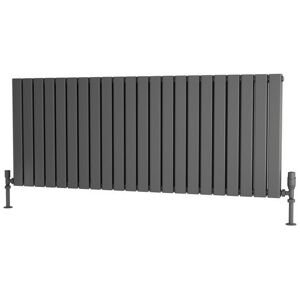 Flat Tube Steel Anthracite Horizontal Designer Radiator 600mm h x 1500mm w Double Panel - Dual Fuel - Standard - Anthracite - Primus