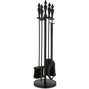 5-piece Fireplace Tool Set, Poker, Ash Shovel, Broom, Tongs & Stand, Accessories, 77 x 20.5 x 20.5 cm, Black - Relaxdays