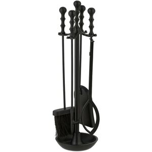 5-piece Fireplace Tool Set, Poker, Ash Shovel, Broom, Tongs & Stand, Accessories, hwd: 60 x 17 x 17 cm, Black - Relaxdays