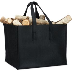 Felt Firewood Basket, HxWxD: 34.5 x 43 x 36.5 cm, 2 Handles, Foldable, Newspaper Holder, Black - Relaxdays