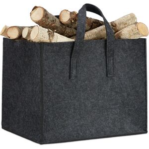 Felt Firewood Basket, HxWxD: 34.5 x 43 x 36.5 cm, 2 Handles, Foldable, Newspaper Holder, Dark Grey - Relaxdays