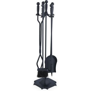 Fireplace Tool Set, 5-pieces, Poker, Ash Shovel, Broom, Stand, Tongs, Iron, Sturdy Base, Accessories, Black - Relaxdays