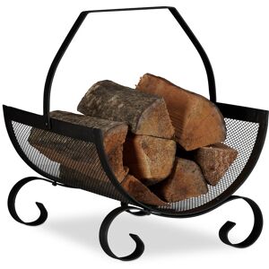 Firewood Basket, Large Fireplace Wood Cradle, Metal Log Holder, h x w x d 40 x 33 x 38 cm, Black - Relaxdays