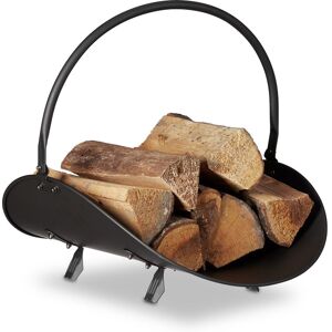 Firewood Basket, Large Fireplace Wood Cradle, Metal Log Holder, h x w x d 40 x 38 x 48 cm, Black - Relaxdays