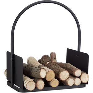 Firewood Basket, Large Fireplace Wood Cradle, Metal Log Holder, h x w x d 47 x 40 x 30 cm, Black - Relaxdays