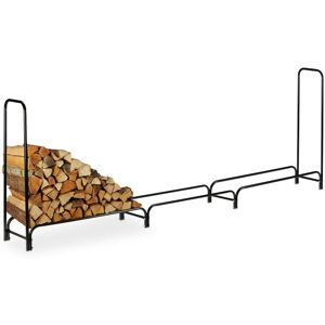 Firewood Storage Rack, Metal, hwd: 122 x 370 x 38.5 cm, Outdoor, Large Shelf for Logs, Log Stacking Aid, Black - Relaxdays