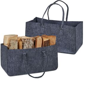 Relaxdays - Set of 2 Firewood Bags, Felt, 28 l Vol., Foldable Storage Basket, Logs and other Items, 25x50x25cm, Dark Grey