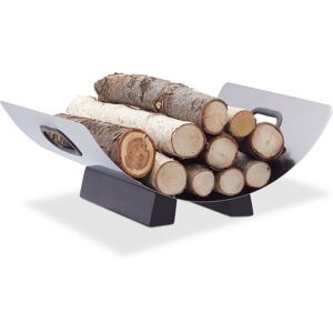 Stainless Steel Log Cradle, Modern Firewood Basket, Metal Log Carrier Holder, h x w x d: 16 x 41 x 33 cm, Silver - Relaxdays