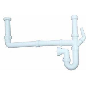 2 Bowl Kitchen Sink Waste Pipe Kit Easy To Fit Durable - White - Sauber