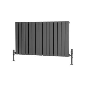 Traderad - Flat Tube Steel Anthracite Horizontal Designer Radiator 600mm h x 1050mm w Double Panel - Electric Only - Thermostatic - Anthracite