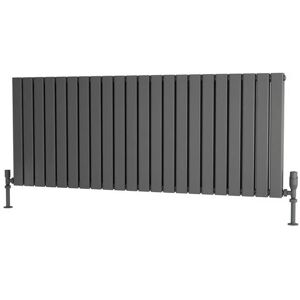 Flat Tube Steel Anthracite Horizontal Designer Radiator 600mm h x 1500mm w Double Panel - Electric Only - Thermostatic - Anthracite - Traderad