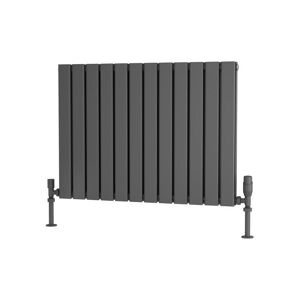 Flat Tube Steel Anthracite Horizontal Designer Radiator 600mm h x 820mm w Double Panel - Dual Fuel - Thermostatic - Anthracite - Traderad