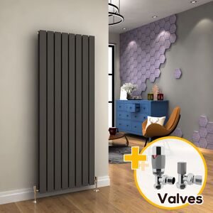 Elegant - Vertical Designer Radiator Anthracite Double Flat Panel Column Tall Upright Central Heating Radiators (1600x608mm Double) + Chrome