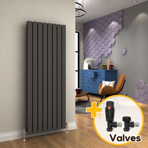 Elegant - Vertical Designer Radiator Anthracite Double Flat Panel Column Tall Upright Central Heating Radiators (1600x608mm Double) + Anthracite