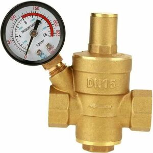 MUMU Water Pressure Reducer DN15 Brass Adjustable Water Pressure Reducer with Pressure Gauge for Home Use (1 Piece)