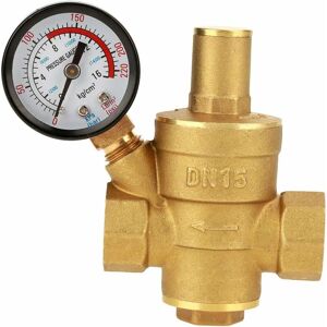 MUMU Water pressure reducer DN15, brass, adjustable water pressure reducer with pressure gauge for home use