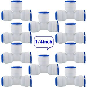 DHKLFA 10 Pcs ro Water Filter Accessories 1/4 Inch Nozzle Fitting 90 Degree Right Angle 3 Way Fast Docking for Refrigerator Hose, Reverse Osmosis Tube