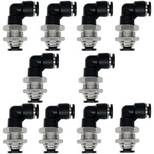 Tlily - 10Pcs Bulkhead Elbow 1/4in x Tube od Push to Connect Fitting, 90 Degree Pneumatic Quick Fitting