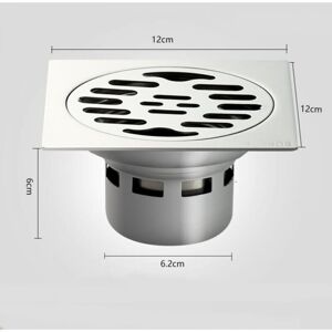12x12 cm masonry drain with horizontal outlet and chrome-plated stainless steel grate, silver Ymyny
