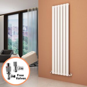 ELEGANT 1800 x 452 mm White Vertical Column Radiator Single Flat Panel Designer Bathroom Radiator + Chrome Thermostatic Radiator Valves