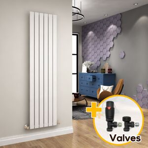 ELEGANT Radiator 1800 x 452 mm White Vertical Single Flat Panel Designer Bathroom Central Heating Radiator + Anthracite Thermostatic Radiator Valves