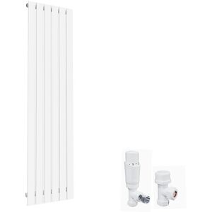 ELEGANT 1800 x 452 mm White Vertical Column Radiator Single Flat Panel Designer Bathroom Radiator + White Thermostatic Radiator Valves