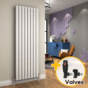 Elegant - Designer Radiator 1800 x 608 mm Vertical White Double Flat Panel Central Heating Radiators + Anthracite Thermostatic Radiator Valves