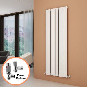 ELEGANT 1800 x 608 mm Vertical Column Designer Radiator White Single Flat Panel Central Heating Radiators + Chrome Thermostatic Radiator Valves